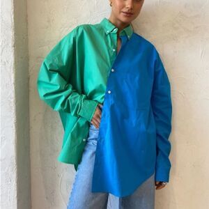 BLANCA Henrietta Two Tone Oversized Shirt in glue/green